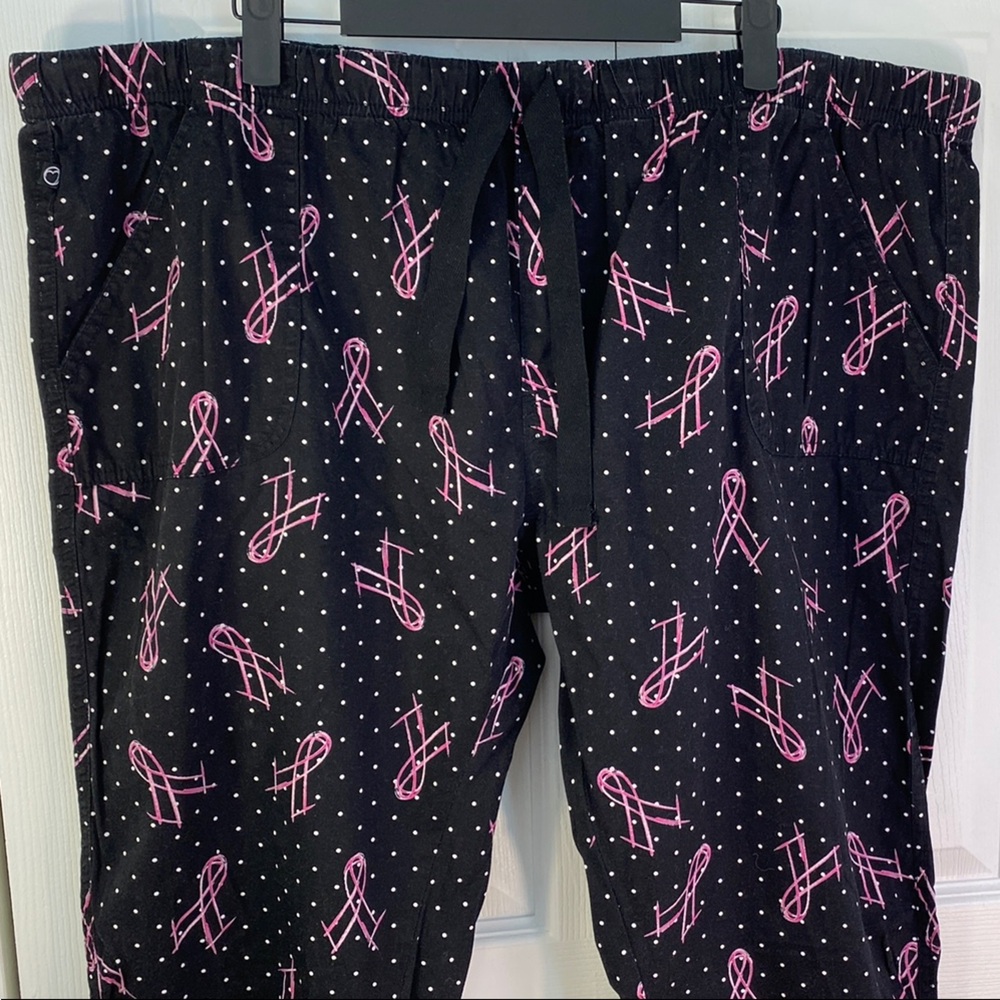2 for $25 - Health Pro Women’s Black Scrub Pants w Pink Ribbon Design, 2X Plus